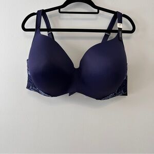 Deesse Women's Plus Size Bra 44H Blue Lace Contour T Shirt Underwire NWT